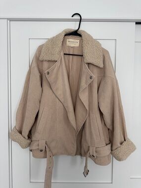 Promesa Blush Beige Corduroy Teddy-Lined Belted Jacket
